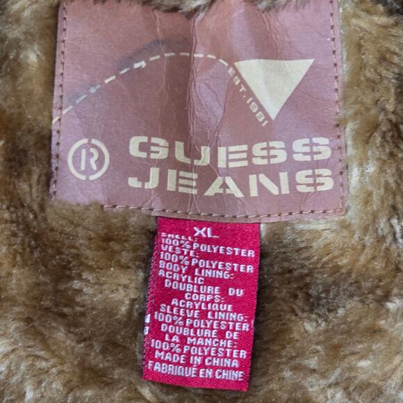 Guess Tan Full Zip Up Jacket Inside & Collar Lined Brown Faux Fur Juniors Winter - Picture 5 of 9